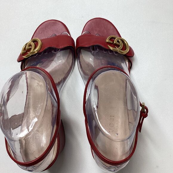 Gucci Red Leather GG Marmont Ankle Strap Sandals Size EU 38 - Picture 5 of 16